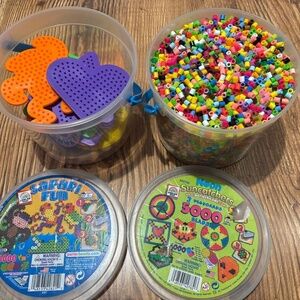 PERLER fused beads bucket with 18 Perler pegboards